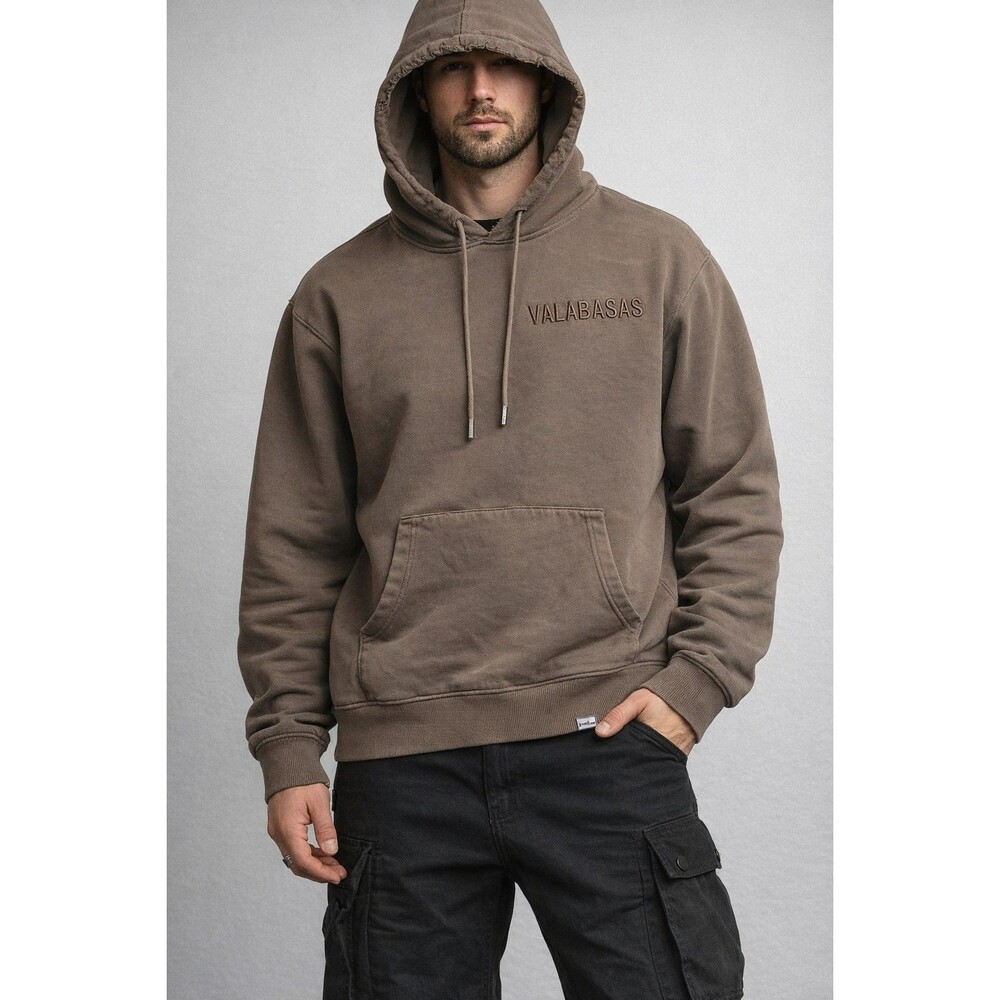 Valabasas Mens Small Brown Camel Pullover Hoodie Embroidered Logo Streetwear
